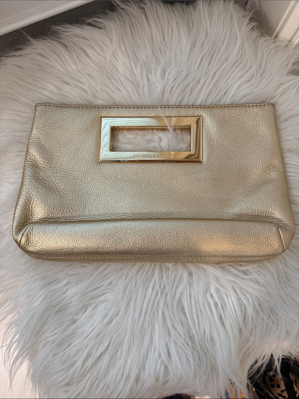 Michael Kors Metallic Gold Leather Cutout-Handle Clutch